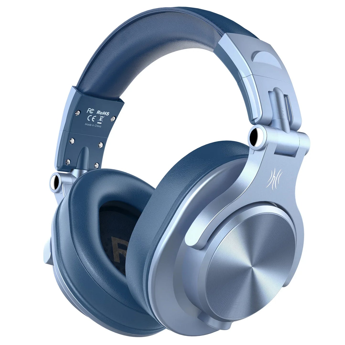 Silver and navy blue over-ear oneodio fusion a70 bluetooth headphones with metallic finish and padded cushioning for professional studio monitor use