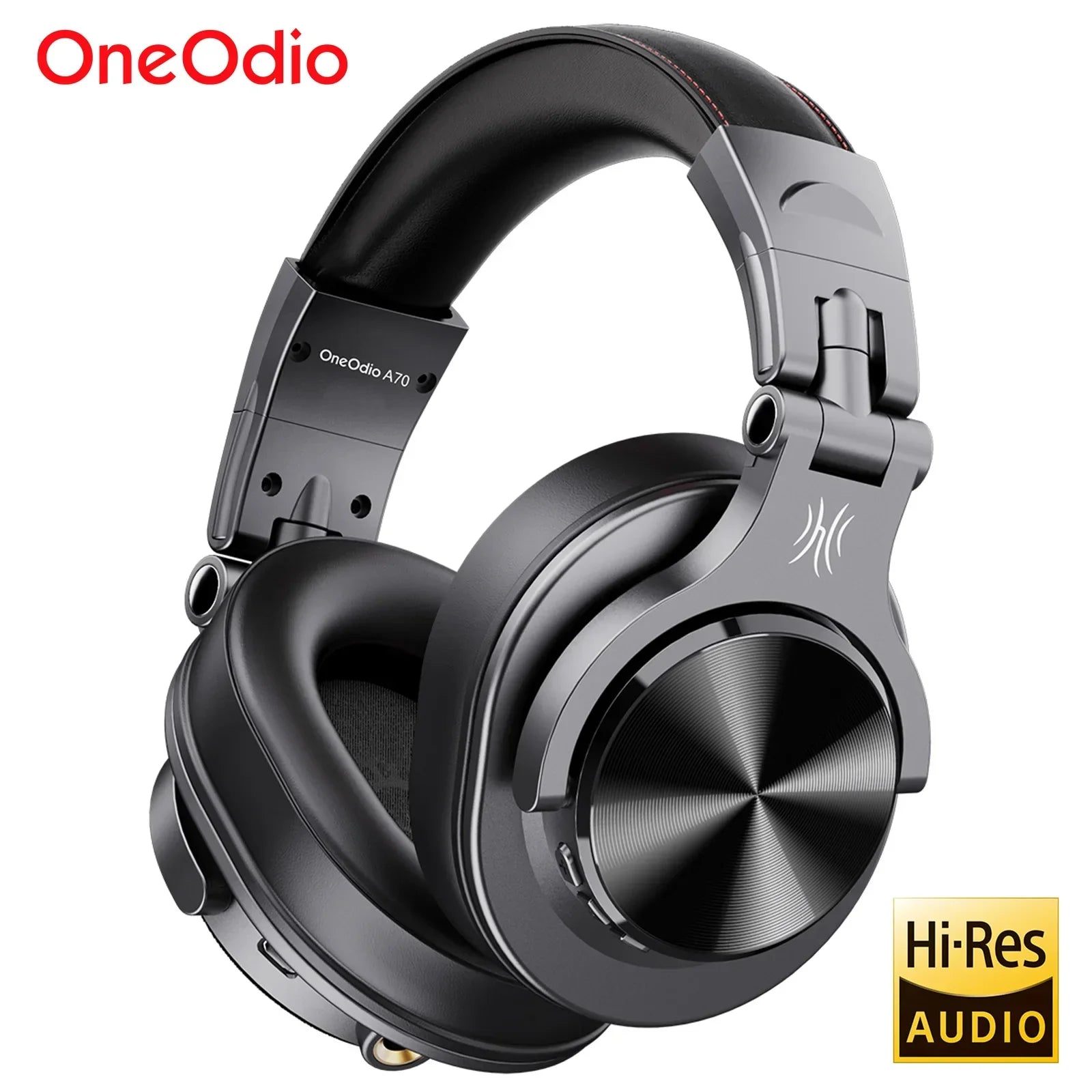 Black oneodio fusion a70 over-ear headphones with sleek metallic finish and padded headband for professional studio monitor use