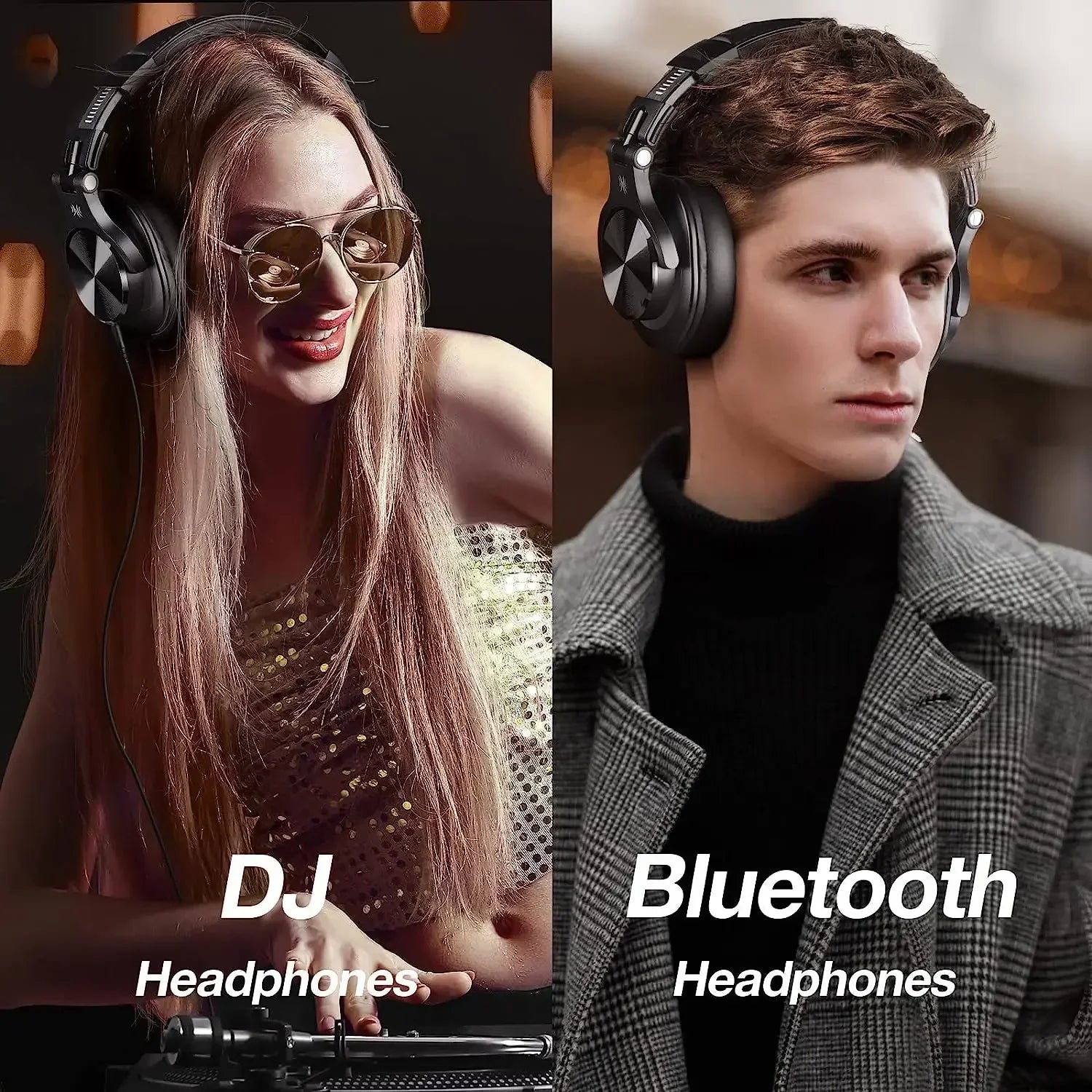 Black oneodio fusion a70 bluetooth headphones with metallic accents and professional studio monitor over-ear design