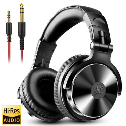 Oneodio black over ear studio dj headphone with sleek metallic finish, padded earcups, wired monitor music gaming headset with mic