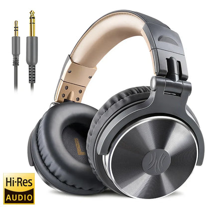 Black and gold over ear Oneodio studio DJ headphone with metallic finish padded earcups and adjustable headband for gaming music