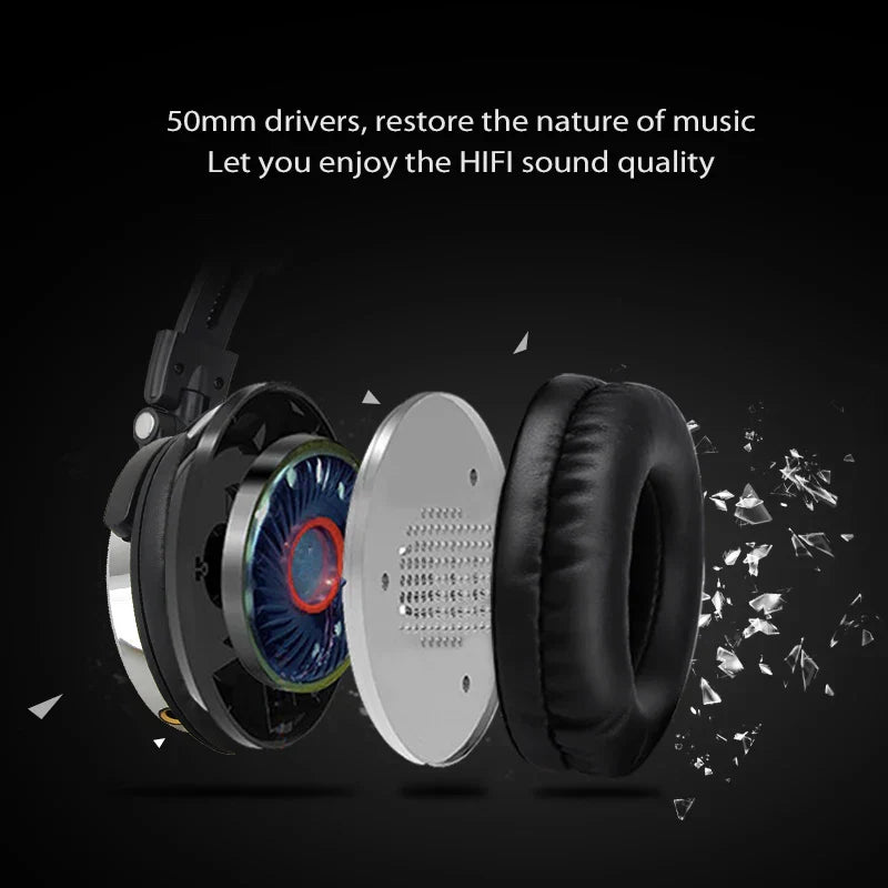 Black oneodio over ear studio dj headphone with 50mm drivers and silver frame showing internal components for hifi sound quality