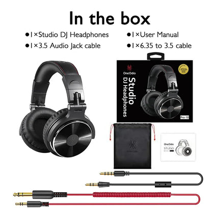 Black Oneodio studio DJ headphone with sleek metallic finish padded earcups for music gaming headset wired monitor use