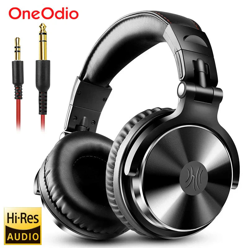 Black oneodio over ear headphones with metallic earcups and padded headband studio dj headphone music gaming headset headphone wired monitor