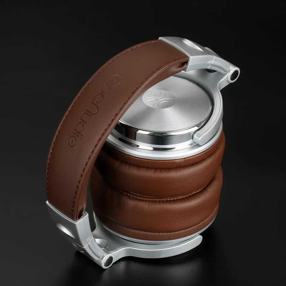 Brown leather and silver metal oneodio pro 30 foldable gaming headset studio dj headphones wired earphones hifi monitor