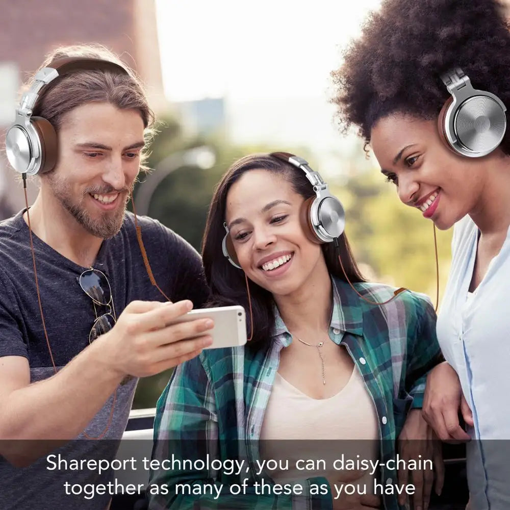 Silver oneodio pro 30 studio dj headphones with metallic finish brown leather earcups wired earphones hifi foldable gaming headset