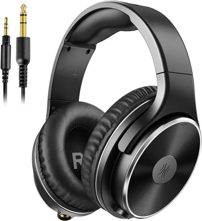 Black oneodio studio hifi closed back over ear headphones with silver accents and gold-plated dual jack for mixing recording
