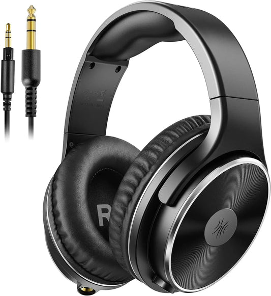 Black over ear oneodio studio hifi headphones with silver accents dual jack professional wired for studio monitor mixing