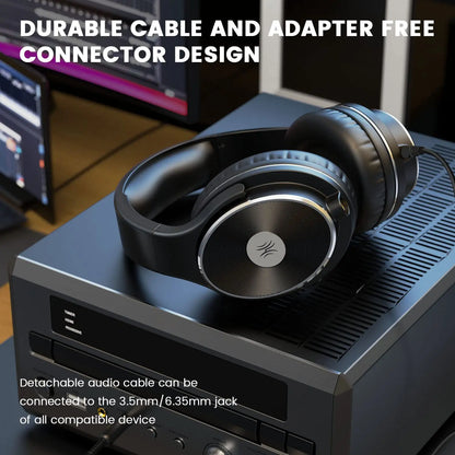 Black oneodio studio hifi closed back over ear wired headphones with metallic silver accent and dual jack professional use for mixing recording