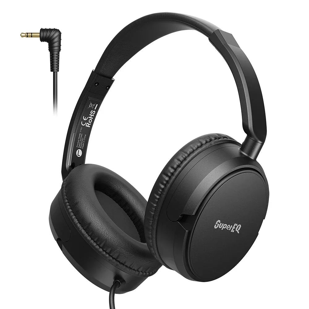 Black oneodio supereq y101 hifi studio dj headphone with padded earcups and coiled cable with 3.5mm jack connector