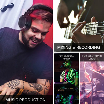 Black matte oneodio wired professional over-ear headphones with circular earcups ear hifi monitor music headset earphone