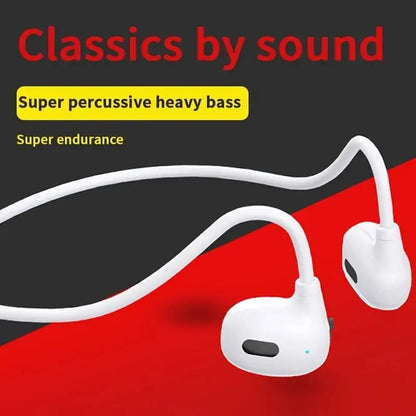 White bone conduction sport headphone wireless with sleek curved design and flexible neckband for workouts and calls