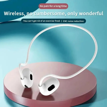 White wireless air conduction neckband sport headphone wireless with enc noise reduction and detachable design for workouts