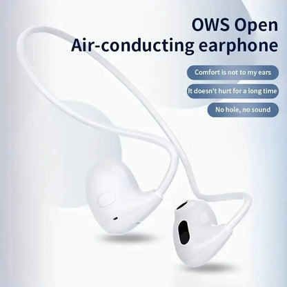 White open-ear wireless air conduction sport headphone with flexible headband and detachable wireless earphone for workouts