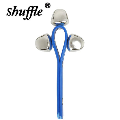 Blue plastic handle rattle bell tambourine with three silver bells made of tambourine abs plastic for percussion use