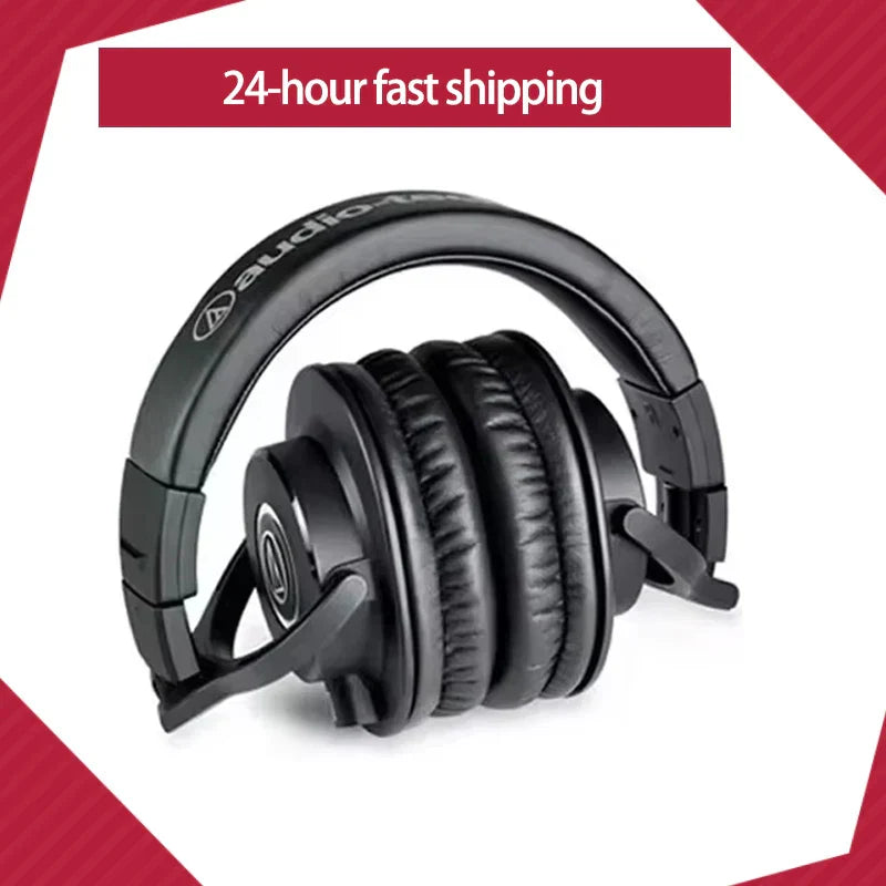Black original audio technica ath m50x hifi over-ear headphones with padded earcups and foldable design for professional use