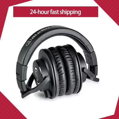 Black original audio technica ath m50x hifi over-ear headphones with padded earcups and foldable design for professional use