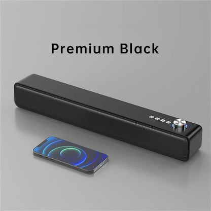 Premium black original bluetooth subwoofer soundbar with textured surface and silver knobs for theater music wireless use