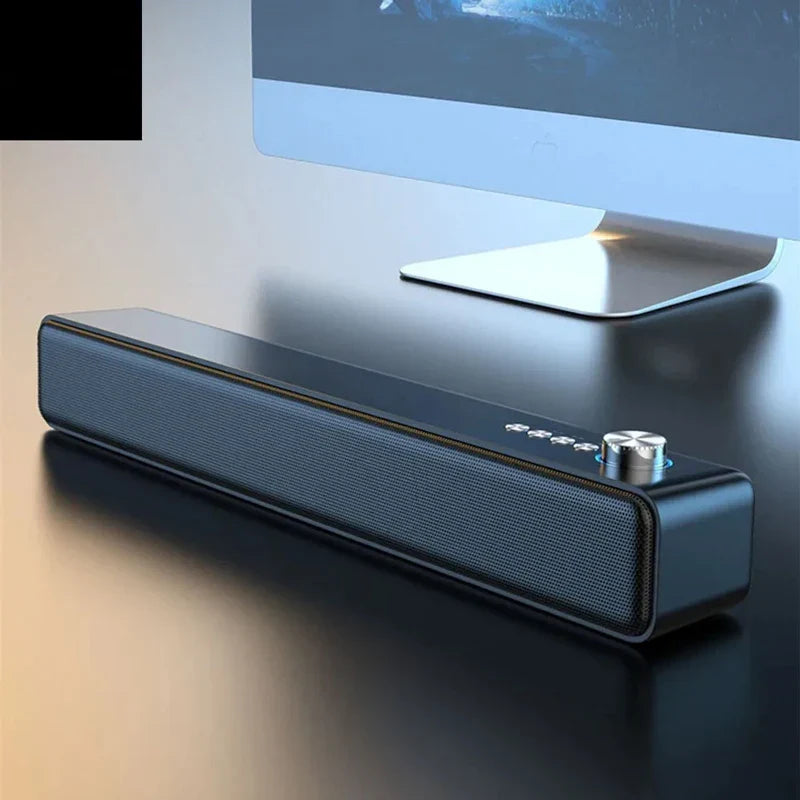 Black original bluetooth subwoofer soundbar with textured grille silver control knob for theater music wireless use