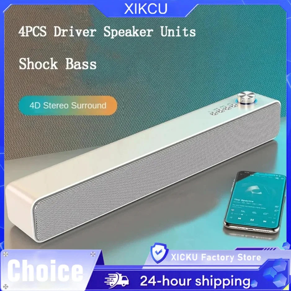 White xicku original bluetooth subwoofer soundbar with silver mesh grille for theater music wireless audio echo wall use