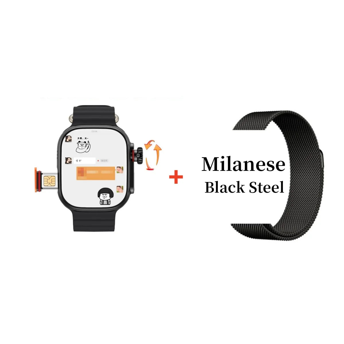 Original cds9 ultra smartwatch with black milanese steel band featuring sim card rotary camera amoled google play store