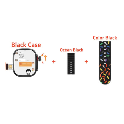 Black case with cartoon character design and colorful sprinkle-patterned strap for original cds9 ultra smartwatch with sim card rotary camera amoled google features