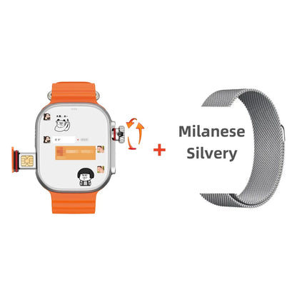Orange silicone watch band and silver milanese link strap for original cds9 ultra smartwatch with sim card rotary camera amoled google features