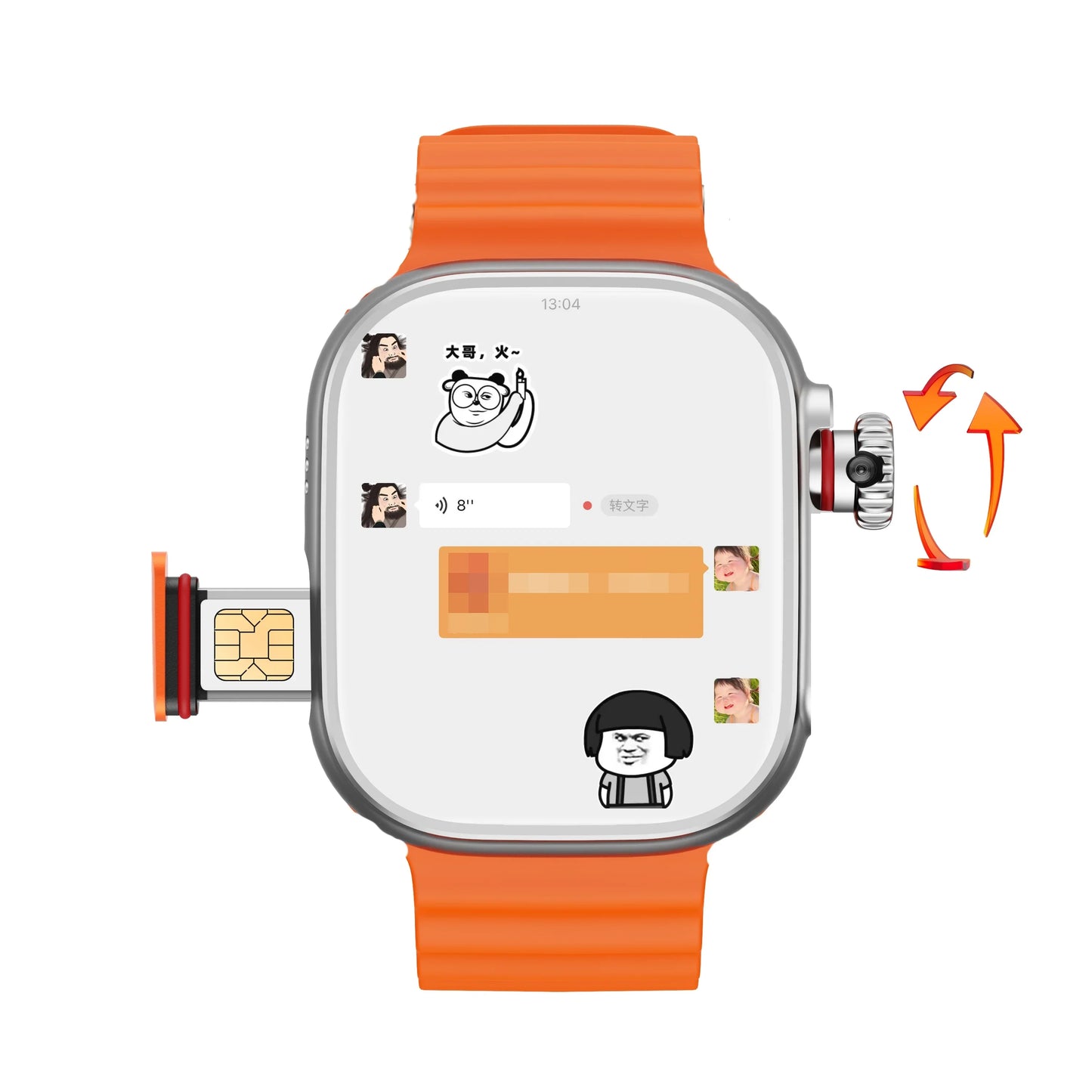 Orange silicone strap original cds9 ultra smartwatch with silver case sim card rotary camera amoled google features