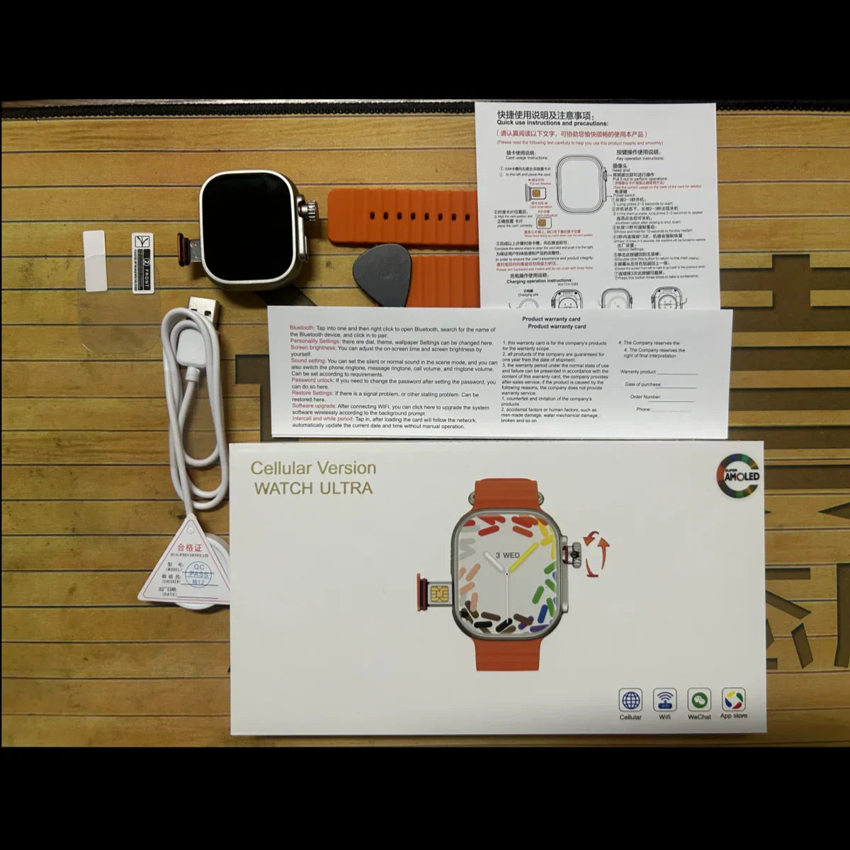 Orange strap original cds9 ultra smartwatch with square black amoled screen sim card rotary camera google play