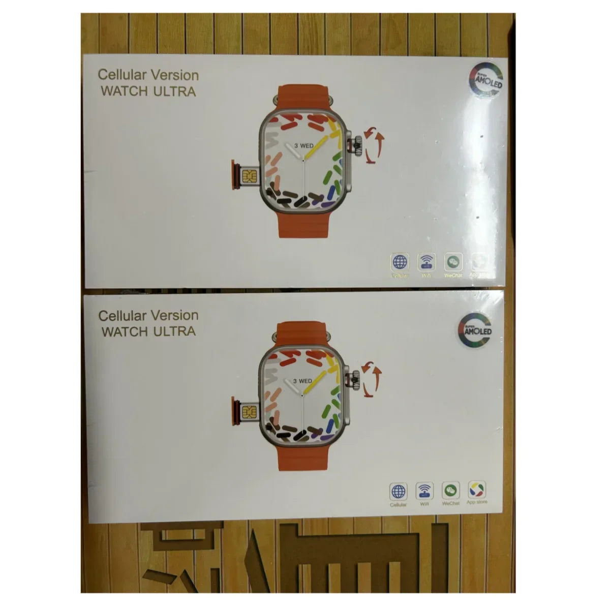 Original CDS9 Ultra smartwatch with orange strap, sim card rotary camera, and colorful AMOLED Google Play display