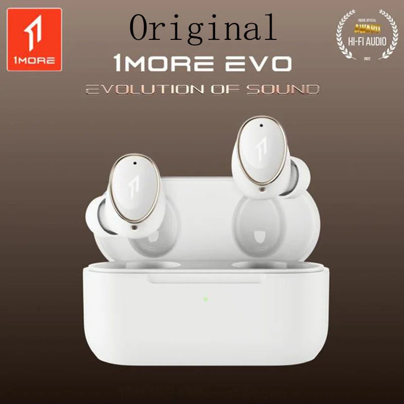 White original evo soundid customn eq earbuds with silver accents in charging case earbuds anc headphones for music control