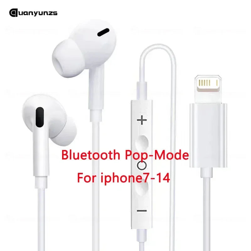 White original headphones wired earphones with lightning connector and inline controls for apple iphone 7 to 14 models