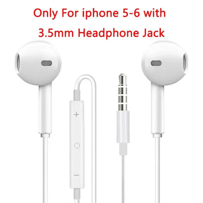 Original wired earphones for apple iphone with white 3.5mm jack and inline control module for iphone 5 to 6