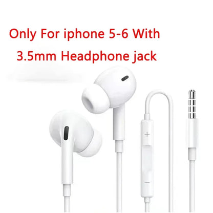 White wired earphones with 3.5mm jack and inline controls original headphones for apple iphone models 5 to 6