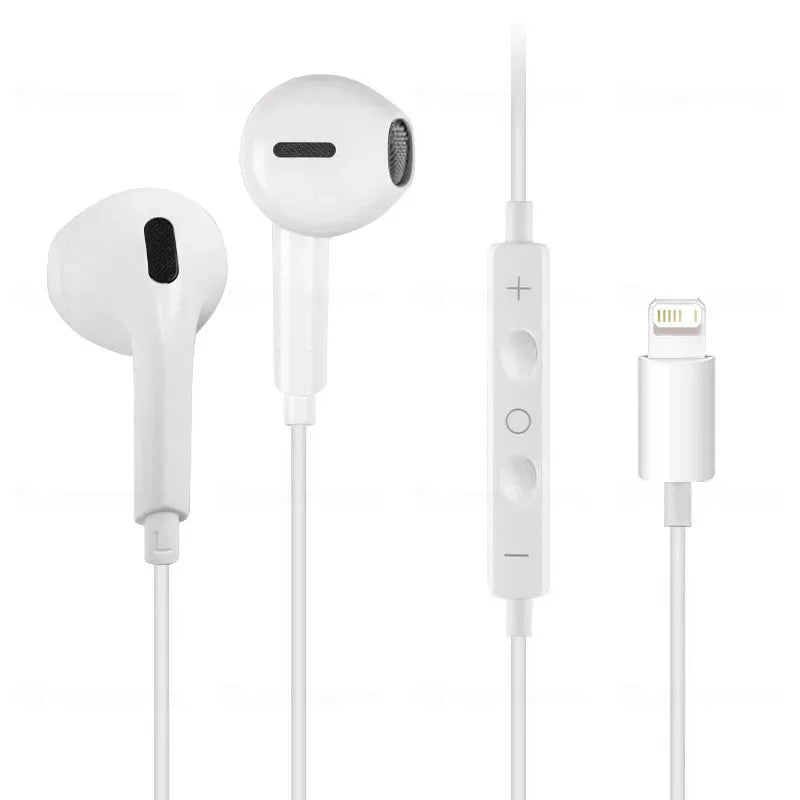 White apple original headphones wired earphones with lightning connector and inline controls for apple iphone devices