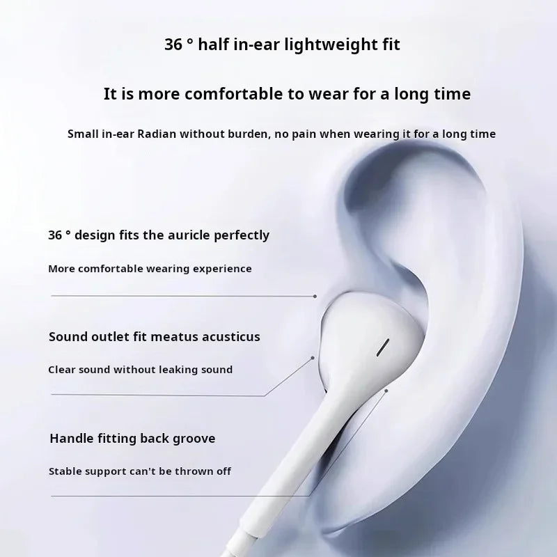White lightweight wired earphones with sleek ergonomic design as original headphones for apple iphone models