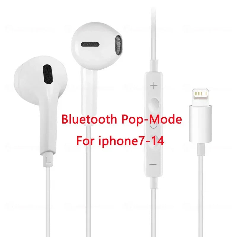 White original headphones wired earphones with lightning cable and inline controls for apple iphone 7 to 14