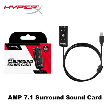 Black hyperx usb amp 7.1 surround sound card with control buttons for cloud ii gaming headset pc ps4 xbox