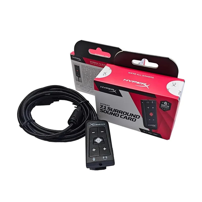 Black hyperx 7.1 surround sound card with coiled cable and front control buttons for cloud ii gaming headset pc ps4