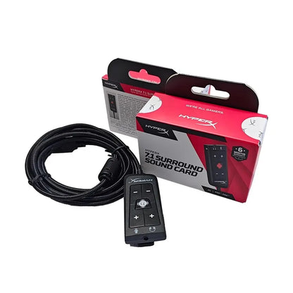 Black hyperx 7.1 surround sound card with coiled cable and front control buttons for cloud ii gaming headset pc ps4