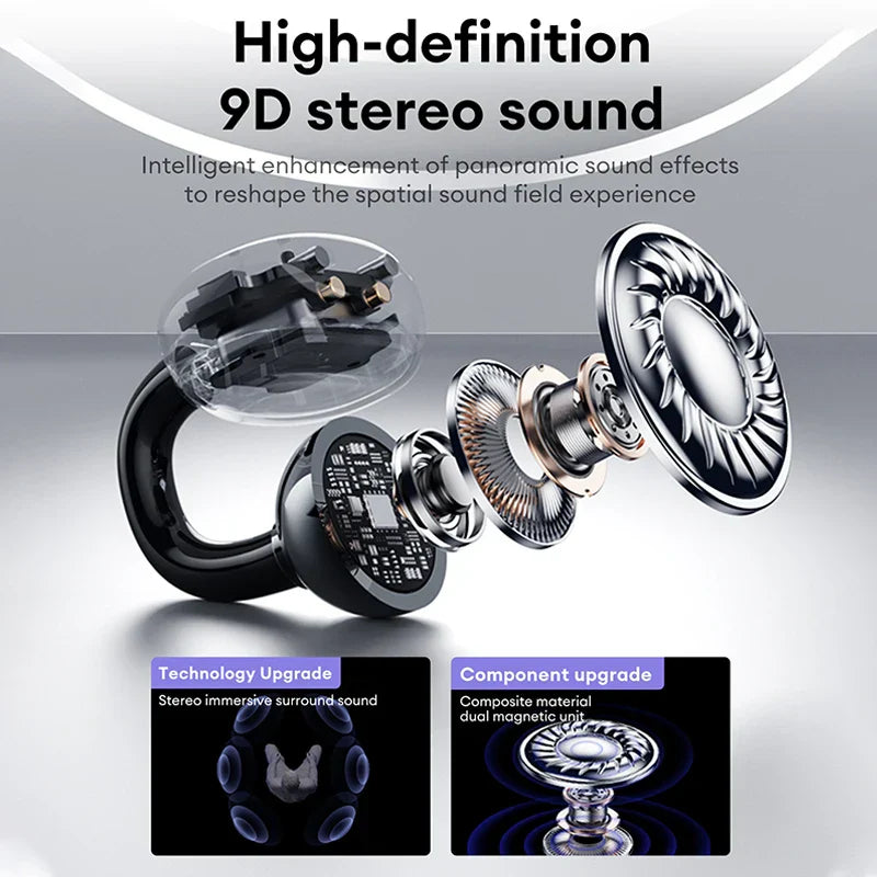 Black original lenovo le302 ear clip earbuds with sleek ergonomic design and metallic silver bluetooth earphones hifi speaker