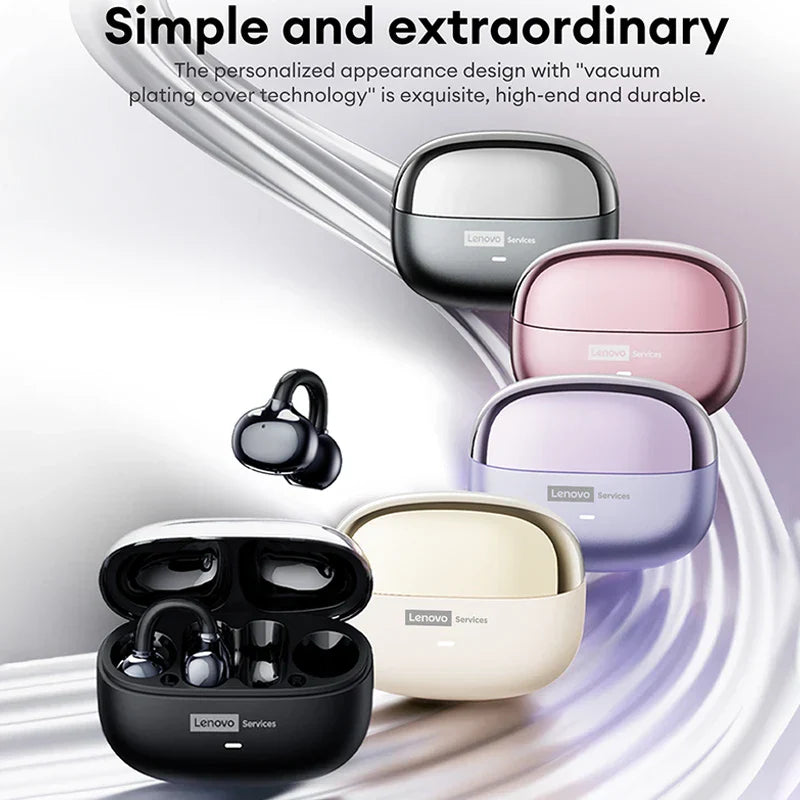 Original lenovo le302 ear clip earbuds in matte black rose gold lavender and cream with bluetooth earphones hifi sound