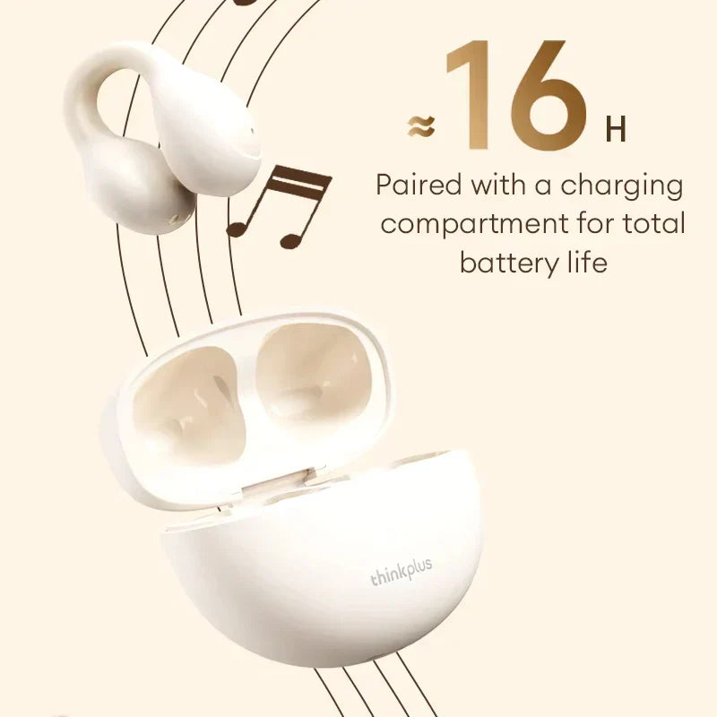 White lenovo lp25 wireless bluetooth earbuds with enc noise reduction in a sleek minimalist charging case for deep bass sound