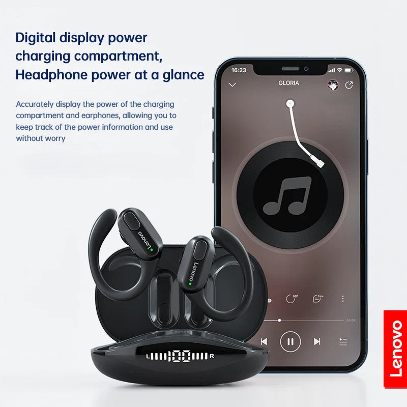 Black original lenovo xt80 sports wireless earbuds with hook design and led power display in charging case for stereo sound bluetooth