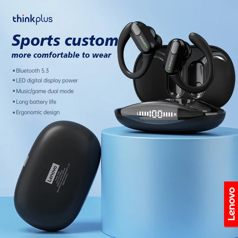 Black original lenovo xt80 sports wireless earbuds with hook design and led digital display charging case for stereo sound bluetooth