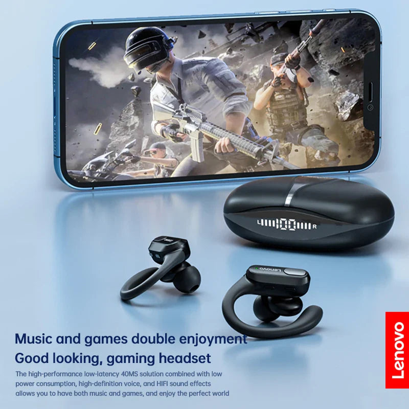 Black original lenovo xt80 sports wireless earbuds with ergonomic design and matching charging case stereo sound bluetooth