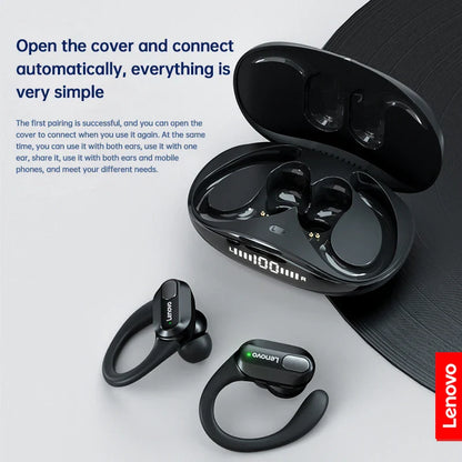 Black original lenovo xt80 sports wireless earbuds with hook design and matching charging case stereo sound bluetooth