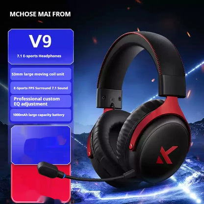 Black and red mchose v9 pro esports earphones with padded earcups and adjustable headband for pro customized gaming use