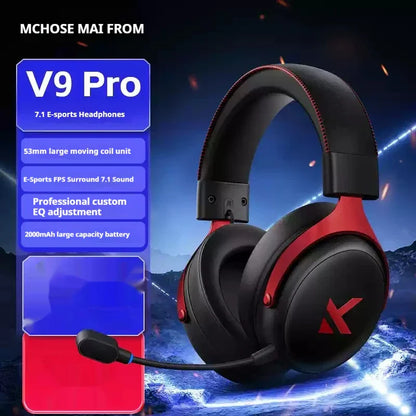 Black and red mchose v9 pro customized gaming headphones with padded earcups and adjustable headband for esports use