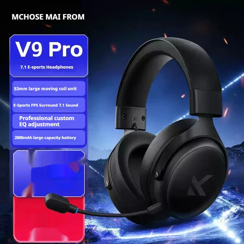 Black mchose v9 pro customized gaming headphones with matte finish and integrated microphone for esports earphones use